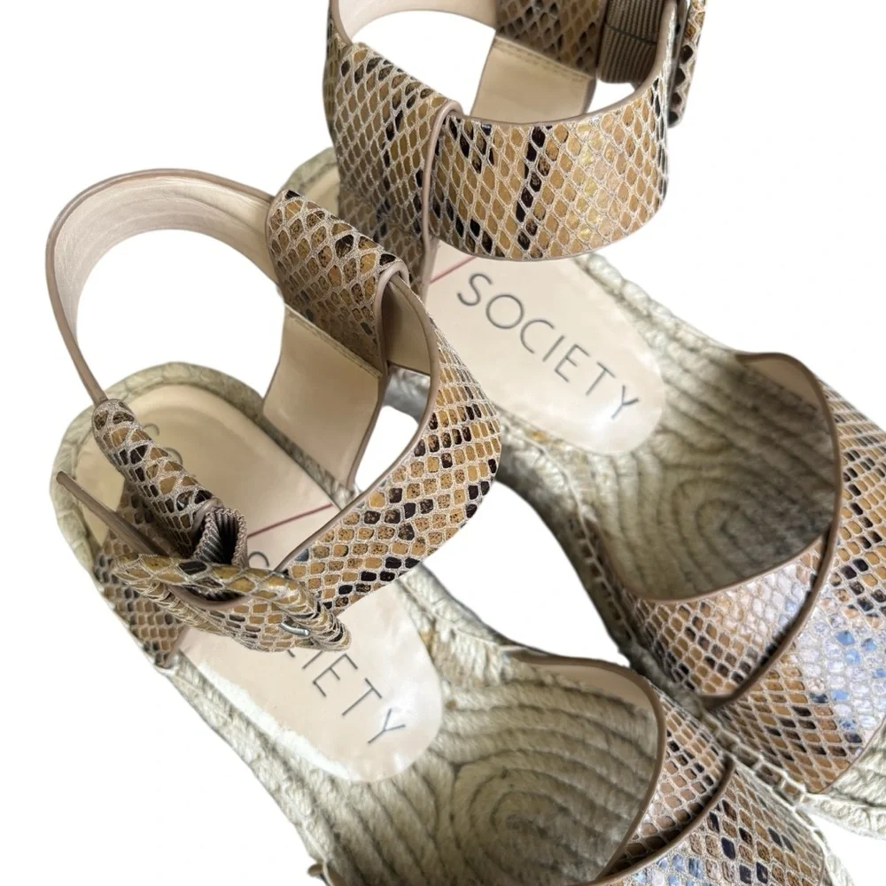 Sole Society Brown/Black Snakeskin Strappy Wedge Sandals 7
